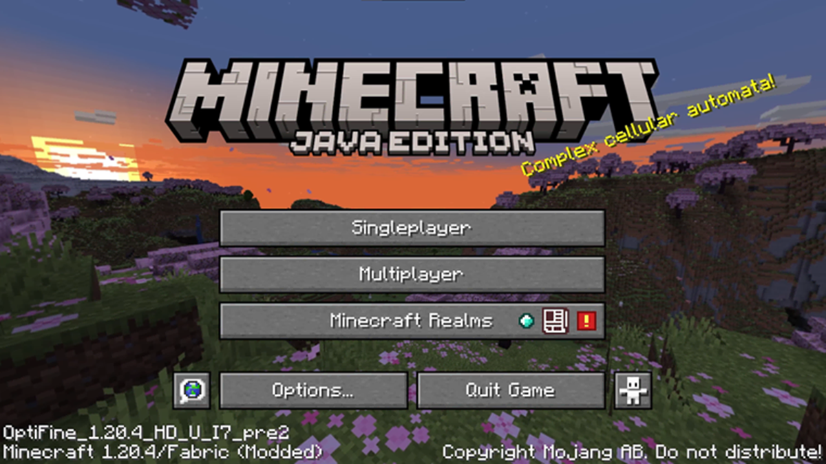 Minecraft Main Menu while using OptiFabric