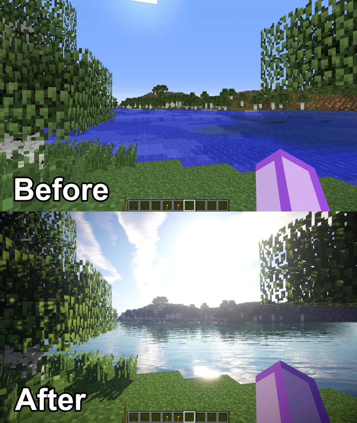 Before and After using the Mod with Optifabric